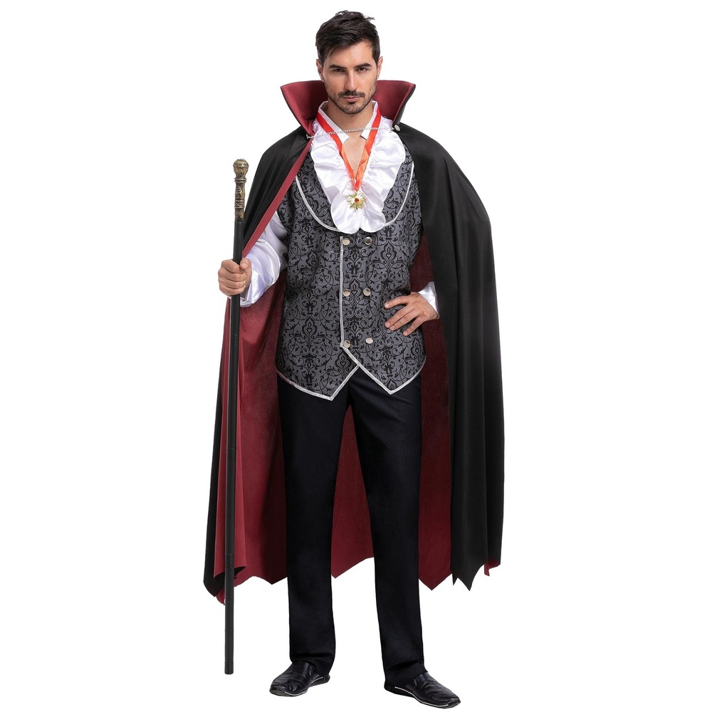Spooktacular Creations Mens Vampire Costume Size M Black Gothic Cape Vest Set